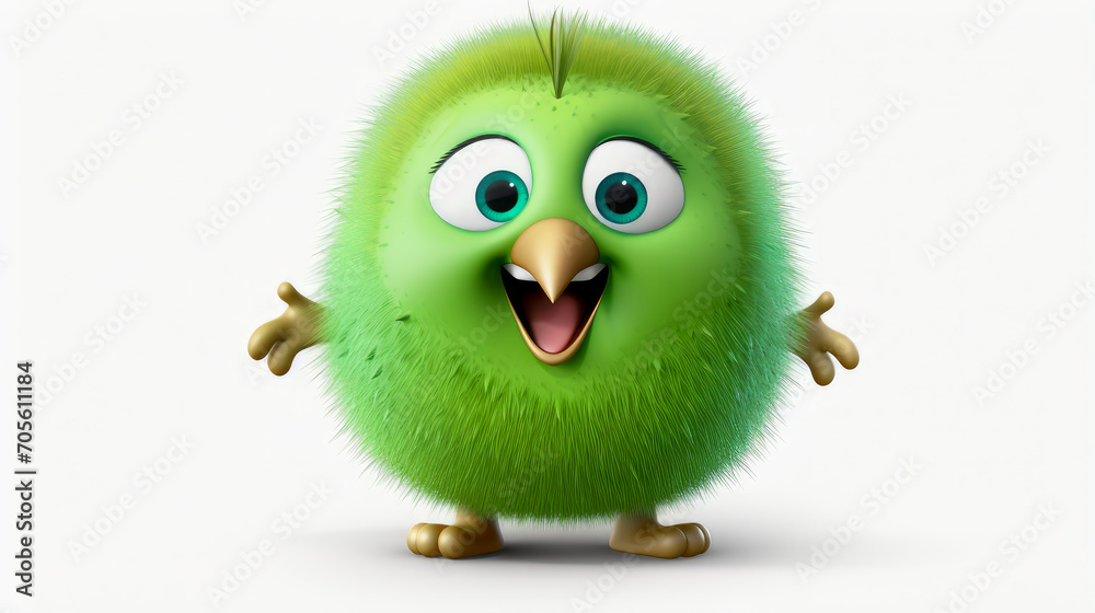 Fruit, green kiwi bird with a cheerful face 3D on a white background. Fruit, green kiwi bird with a cheerful face 3D on a white background.
