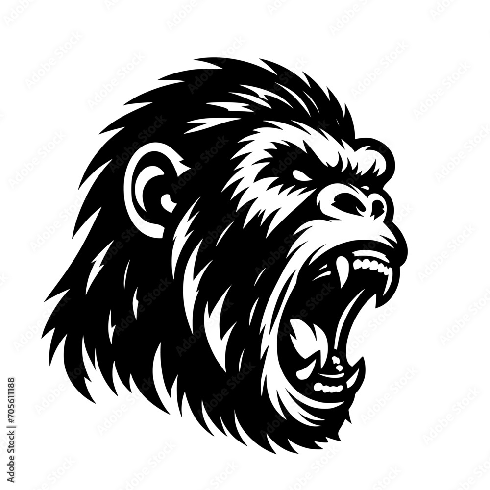 Vector logo of a raging gorilla. Professional logo of a chimpanzee. Black and white logo of an ape isolated on white background. Vector logo of a raging gorilla. Professional logo of a chimpanzee. Black and white logo of an ape isolated on white background.