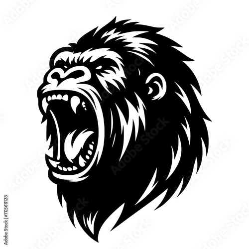 Vector logo of a raging gorilla. Professional logo of a chimpanzee. Black and white logo of an ape isolated on white background.