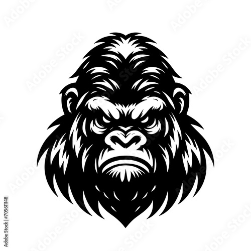 Vector logo of a raging gorilla. Professional logo of a chimpanzee. Black and white logo of an ape isolated on white background.