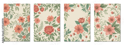 Fototapeta Naklejka Na Ścianę i Meble -  Floral templates for covers of planners, notebooks, exercise books, menus, cards and other printed materials. Vector illustration.