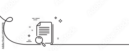 Search file line icon. Continuous one line with curl. Find document sign. Magnify glass. Search file single outline ribbon. Loop curve pattern. Vector