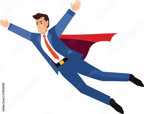 A businessman with a cape is flying heroically in a vector illustration