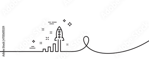 Development plan line icon. Continuous one line with curl. Launch Startup business sign. Innovation symbol. Development plan single outline ribbon. Loop curve pattern. Vector