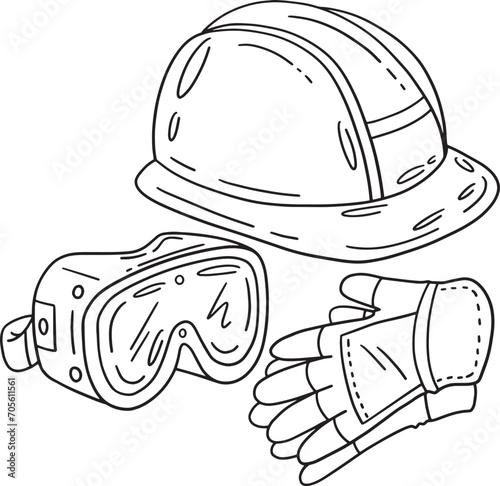 Construction Hard Hat, Gloves and Safety Goggles