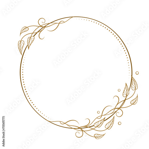 Vector round gold floral frame with ivy leaves decoration. Luxury wreath template for invitations and greeting cards.