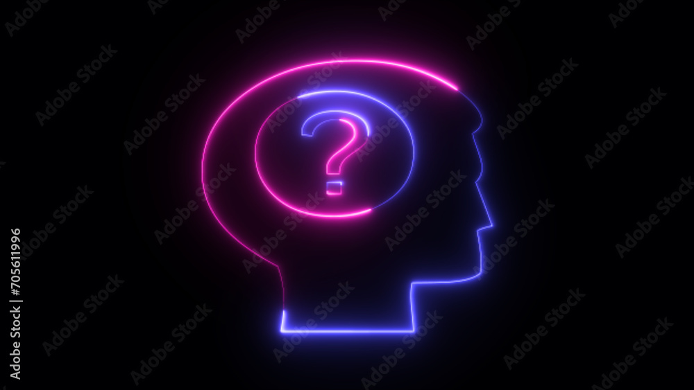 Glowing neon line Human head with question mark icon in line style. Concept of education and choice, anonymous and suspect Glowing neon line Human head with question mark icon in line style. Concept of education and choice, anonymous and suspect