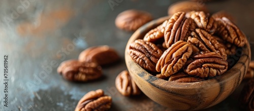 Pecan nuts on table.