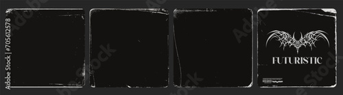Realistic texture overlay, worn paper effect. Texture stamps with old, grunge, grainy, vintage, worn, subtle worn edge aged look for album art. Vintage Grunge Black Border Frame on Dark Background.
