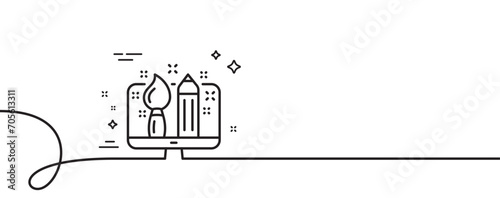 Creative design line icon. Continuous one line with curl. Graphic designer sign. Brush and pencil symbol. Creative design single outline ribbon. Loop curve pattern. Vector