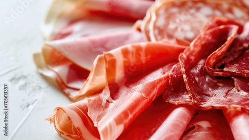 Close-up of assorted, thinly sliced cured meats