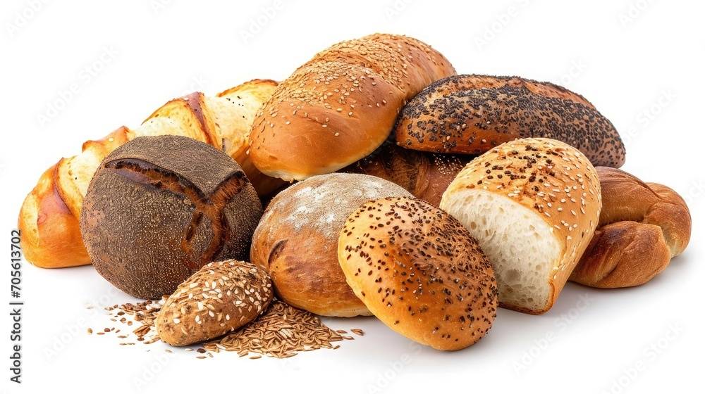 Assortment of baked bread on wooden table background Assortment of baked bread on wooden table background