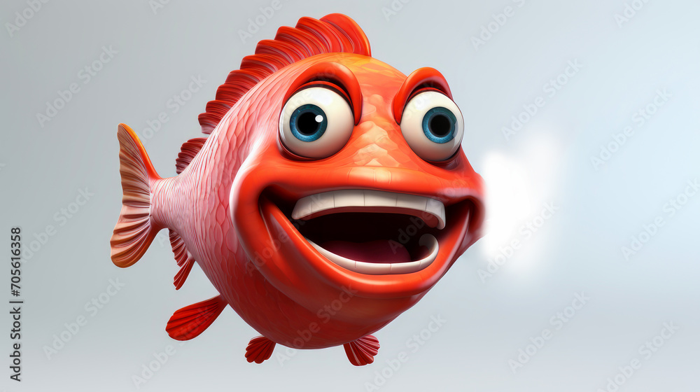 Red fish with a cheerful face 3D on a white background. Red fish with a cheerful face 3D on a white background.