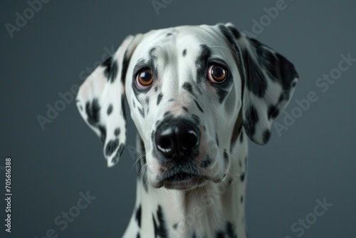 A close-up view of a Dalmatian dog's face. This image can be used to depict the unique and striking features of the Dalmatian breed © Fotograf