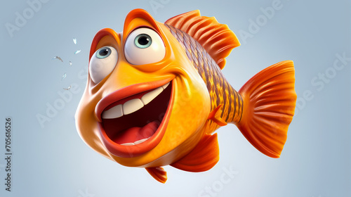 Red fish with a cheerful face 3D on a white background.