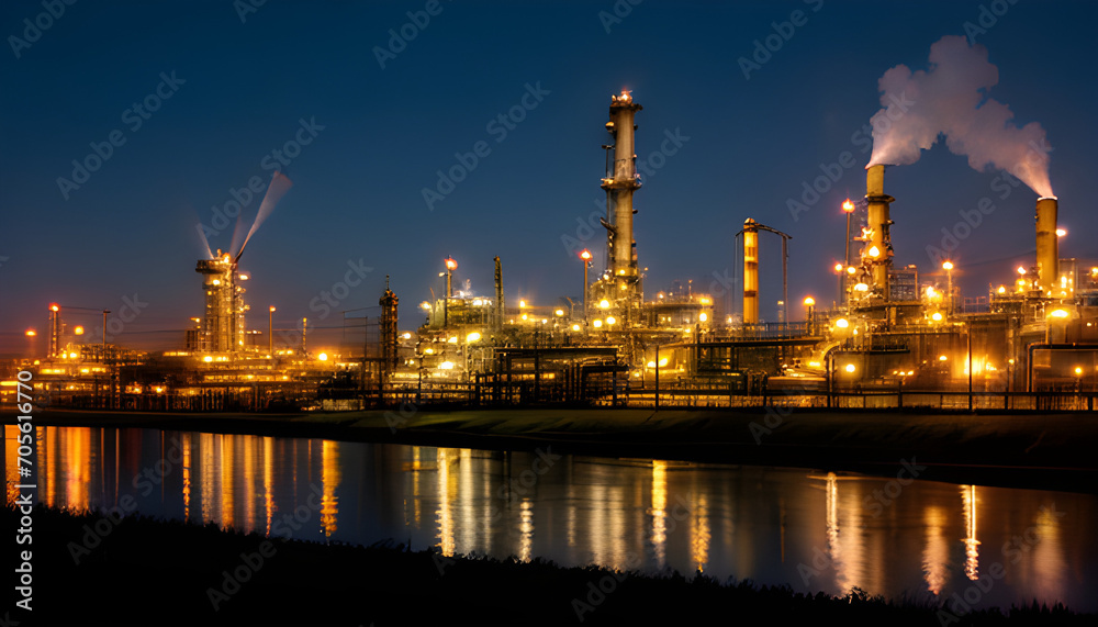 oil refinery factory at night