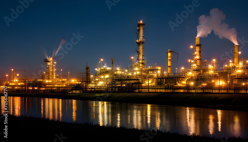 oil refinery factory at night