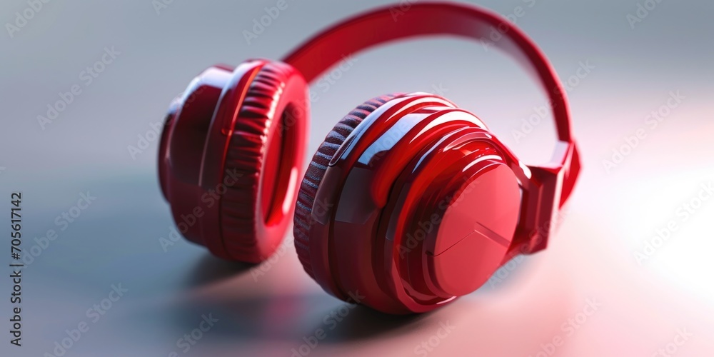 Red headphones placed on a table. Suitable for music-related content and technology articles Red headphones placed on a table. Suitable for music-related content and technology articles
