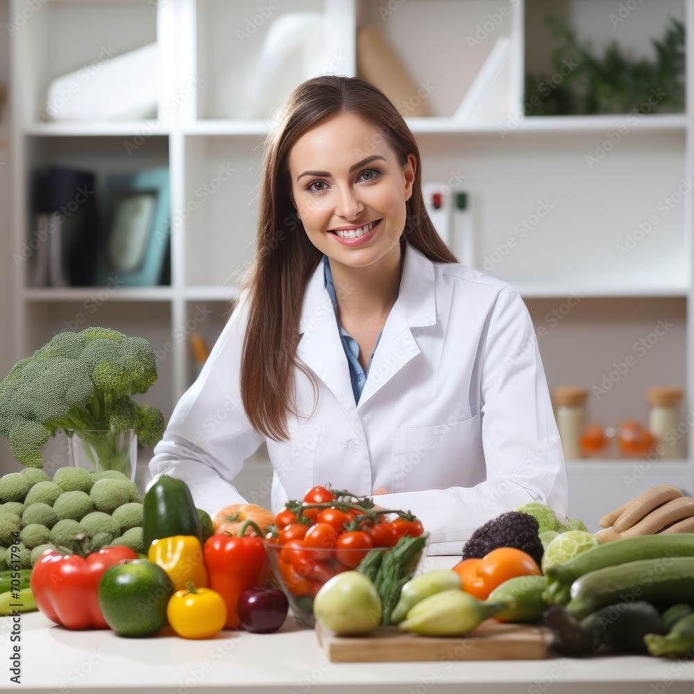 young nutritionist woman at her workplace