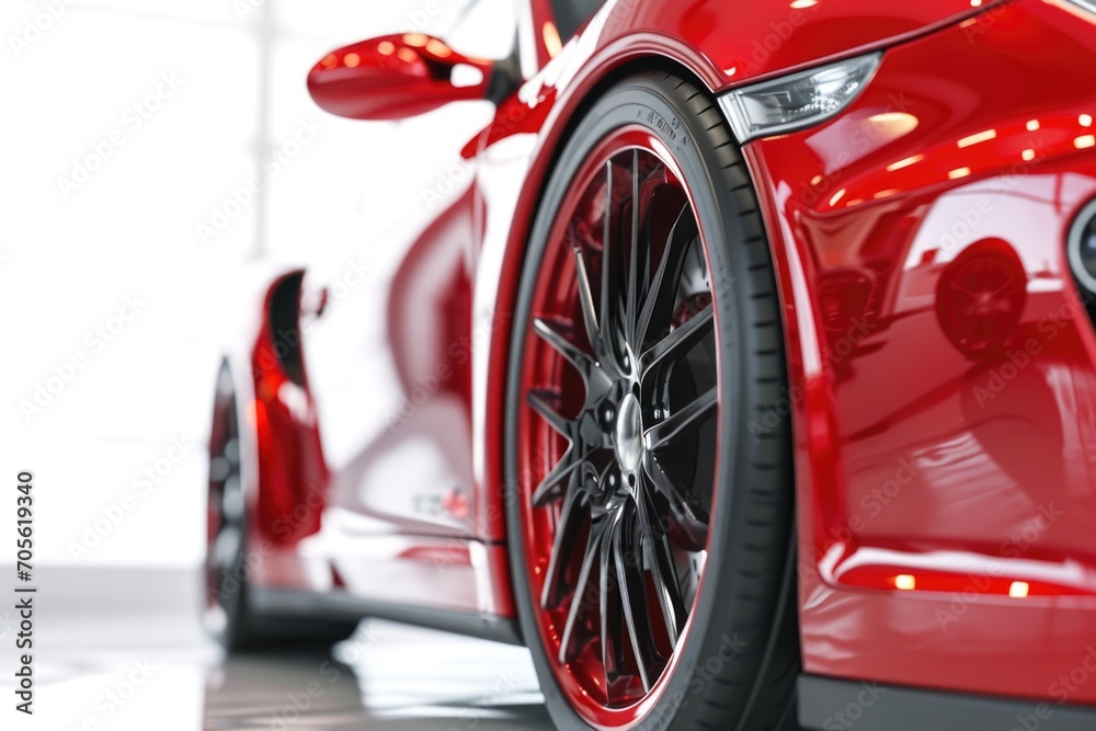 A red sports car parked inside a garage. Suitable for automotive themes and car enthusiasts A red sports car parked inside a garage. Suitable for automotive themes and car enthusiasts