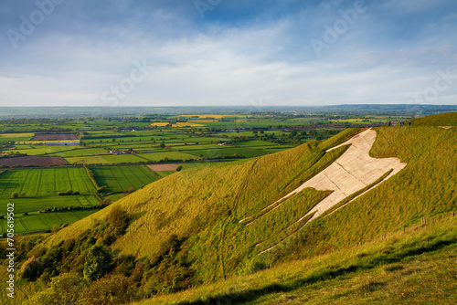 Westbury White horse, in golden evening summer light, Wiltshire