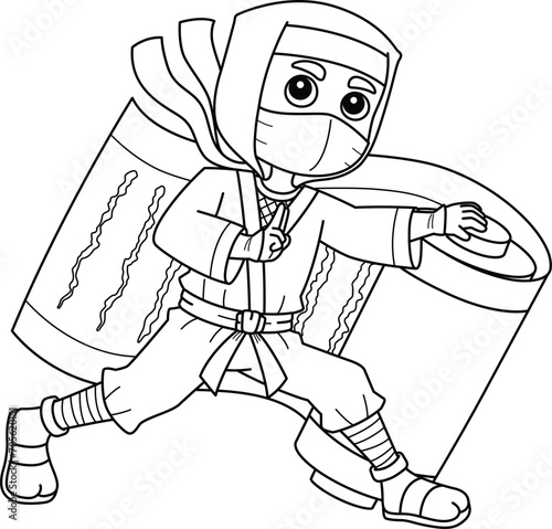 Ninja Holding a Big Scroll Isolated Coloring Page 