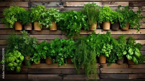 Fresh herb variety on rustic wood backdrop, captured with canon eos rp at f4 aperture