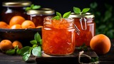 Sweet and tangy apricot jam with ripe fruit, perfect for spreading on toast or pastries