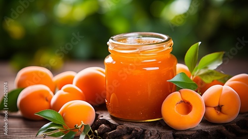 Homemade apricot jam in a glass jar, bursting with golden sweetness and the essence of summer