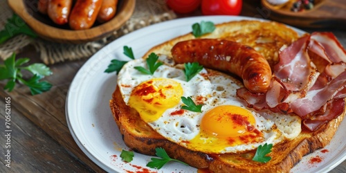 A white plate topped with toast and eggs. Great for breakfast or brunch.