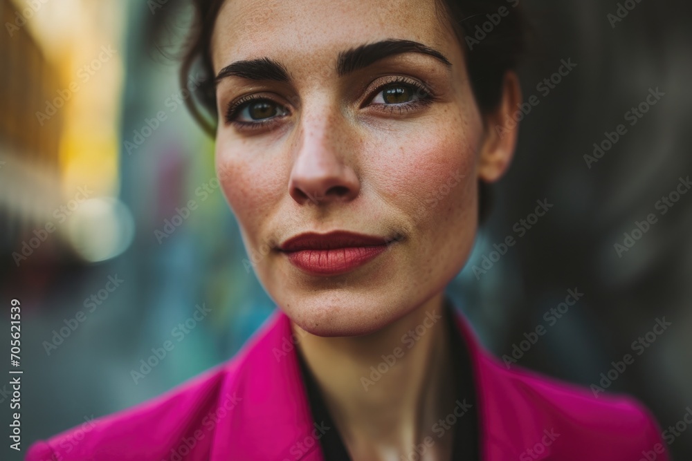 A close up of a person wearing a pink jacket. Perfect for fashion and outdoor lifestyle themes