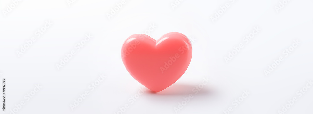 3D pink Heart on a clean white background banner style with copy space. Horizontal banner. Ideal for valentine's day or other holidays. Minimal clean design. Love concept. 3D pink Heart on a clean white background banner style with copy space. Horizontal banner. Ideal for valentine's day or other holidays. Minimal clean design. Love concept.