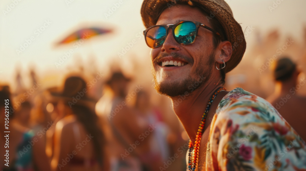 Handsome young man having fun at music festival