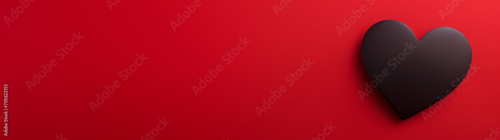 3D black Heart on a clean red background banner style with copy space. Horizontal banner. Ideal for valentine's day or other holidays. Minimal clean design. Love concept. 3D black Heart on a clean red background banner style with copy space. Horizontal banner. Ideal for valentine's day or other holidays. Minimal clean design. Love concept.