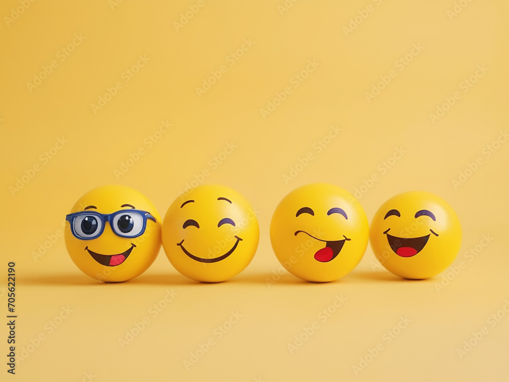 Funny emoticons on yellow background Funny emoticons on yellow background