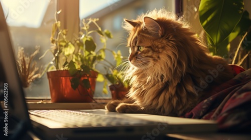 A cat is lounging next to a window  enjoying the sunlight streaming in  Generative AI.