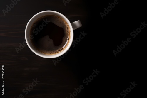 Coffee cup on black background. Top view. Generative AI