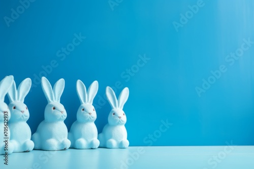 Easter bunny peeps out of the blue wall. Generative AI