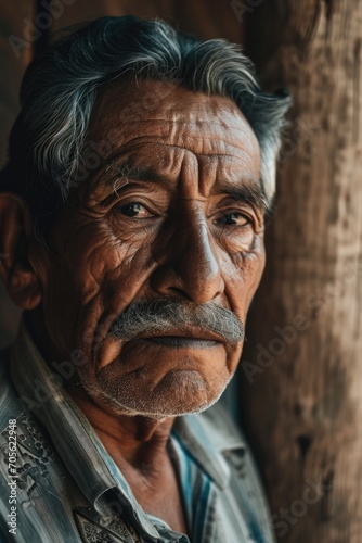 An elderly man with a distinguished mustache gazes directly into the camera. This image can be used to depict wisdom, experience, or a thoughtful expression