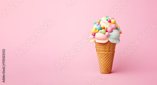 illustration of ice cream cup on pink background. Created with Generative AI