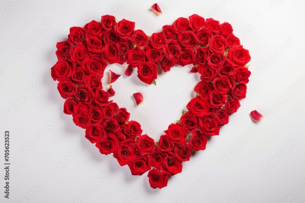 Heart Made of Red Roses Isolated on White Background. Generative AI Heart Made of Red Roses Isolated on White Background. Generative AI