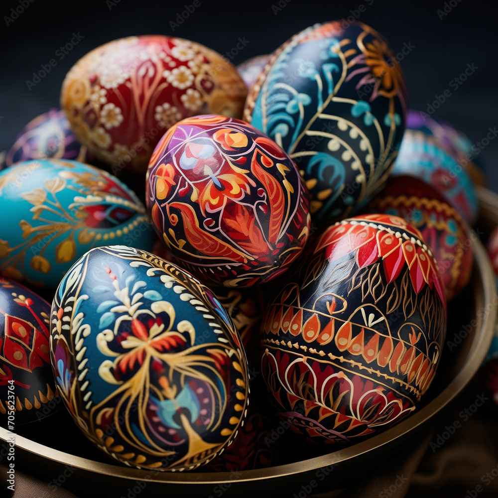 Hand-painted easter eggs in a detailed manner Hand-painted easter eggs in a detailed manner