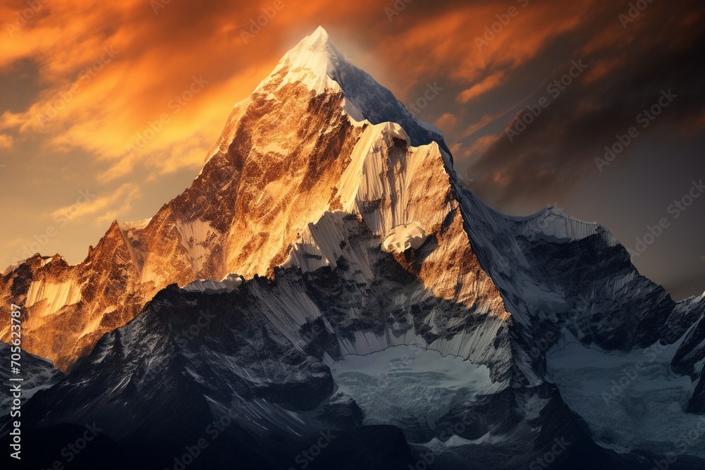 Landscape illustration of snow rock mountain peak. Created with Generative AI	