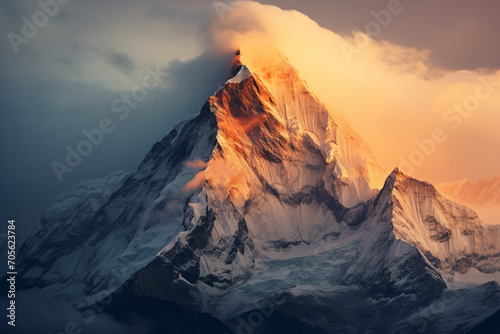 Landscape illustration of snow rock mountain peak. Created with Generative AI  © agrus_aiart