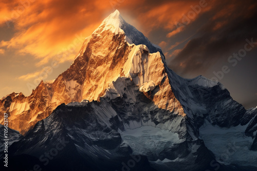 Landscape illustration of snow rock mountain peak. Created with Generative AI  © agrus_aiart