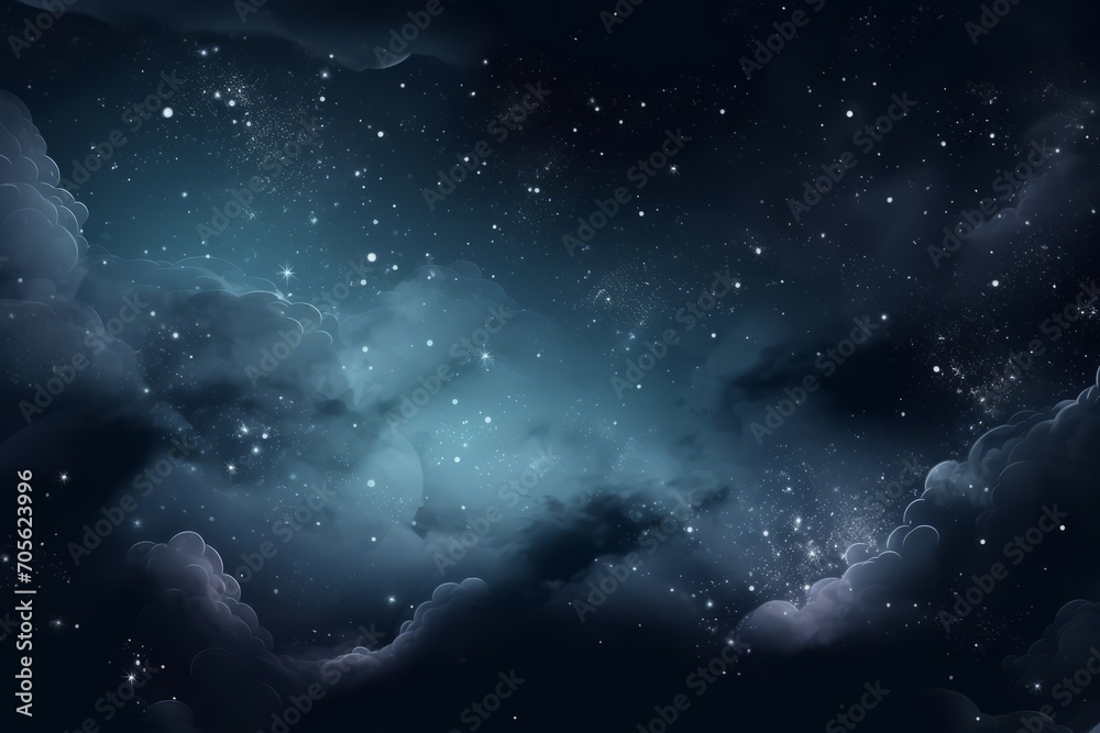 Fototapeta premium Mysterious cosmic background of night sky with stars and clouds. Generative AI