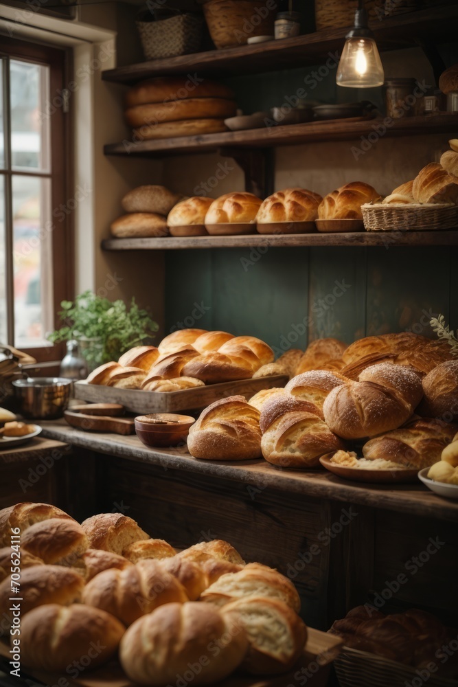 There are a lot of fresh delicious assorted breads and buns on the shelves of the store. Bakery, food, agricultural crops, farming concepts. There are a lot of fresh delicious assorted breads and buns on the shelves of the store. Bakery, food, agricultural crops, farming concepts.