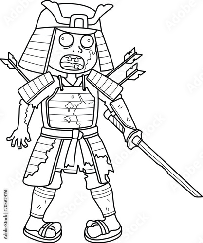 Zombie Samurai Isolated Coloring Page for Kids