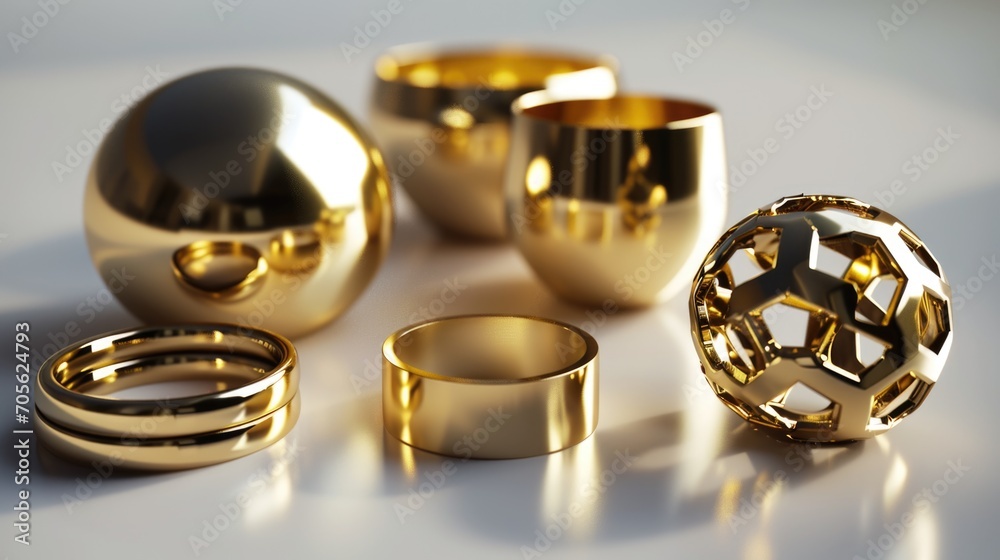 Gold rings arranged in a group on a table. Perfect for jewelry store advertisements or wedding-related designs Gold rings arranged in a group on a table. Perfect for jewelry store advertisements or wedding-related designs