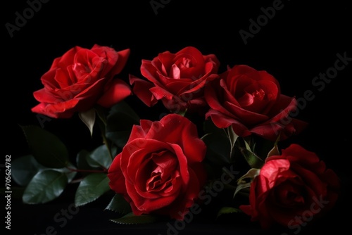 Red roses on a black background. Generative AI